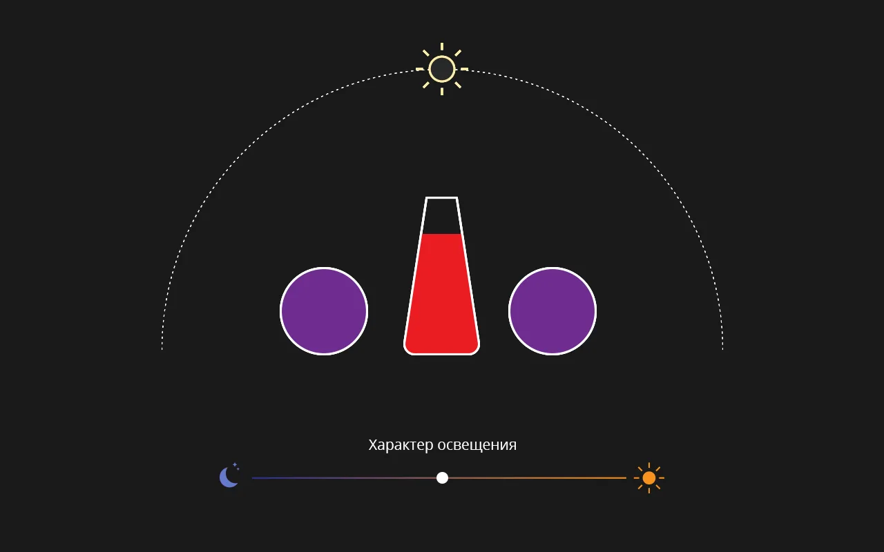 Tablet interface for controlling light position and properties.